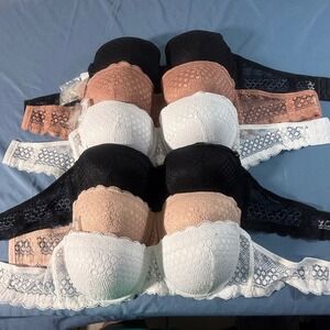 Lace Trim Bra Set Black Nude White Strapless Convertible Design 90D/40D